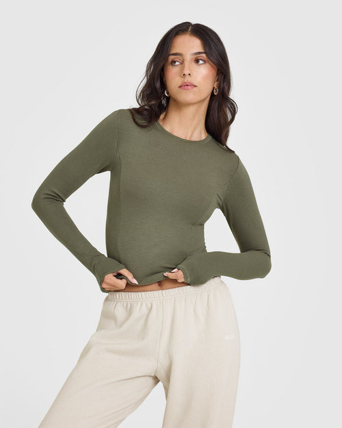 Oner Modal Mellowâ„¢ Rib Mid Long Sleeve Top | Alpine Green