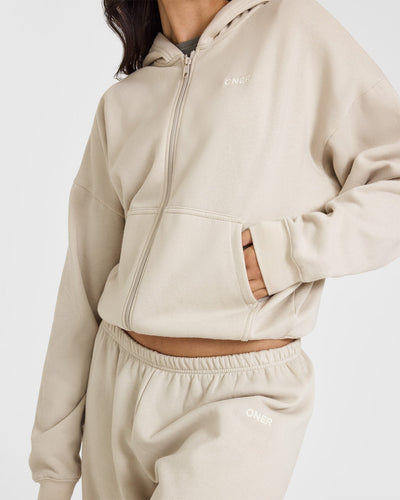 Mid Weight Zip Through Hoodie | Sand