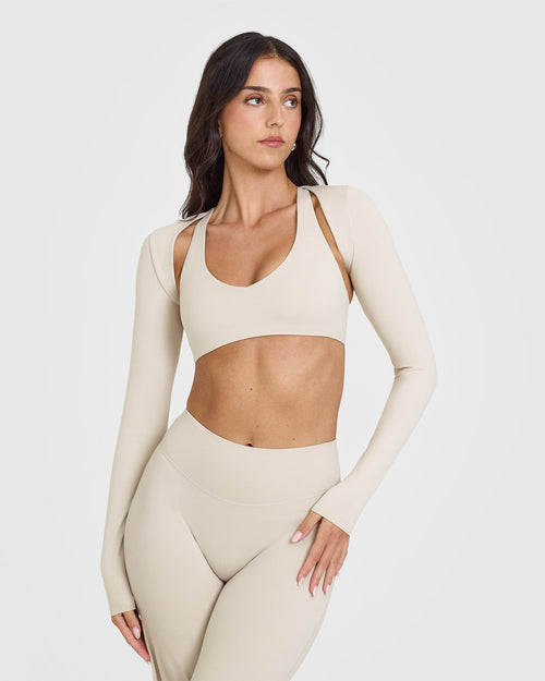 Oner Modal SoftMotion™ Long Sleeve Shrug with White Logo | Sand
