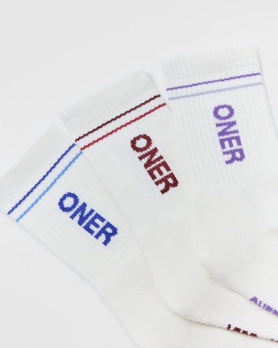 Oner Crew Socks 3 Pack | Off White/Multi