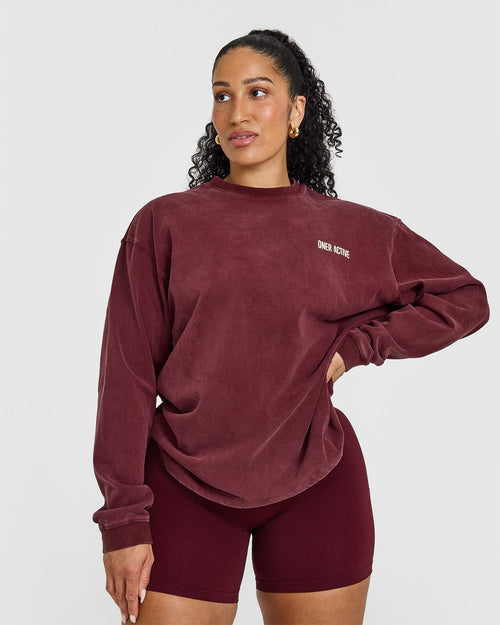 Oner Modal Oversized Graphic Washed Long Sleeve Top | Rosewood