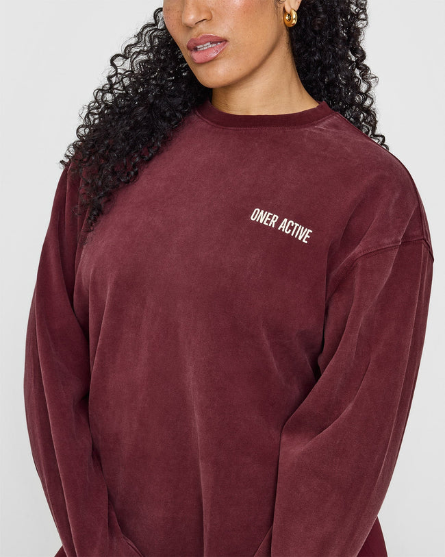 Oversized Graphic Washed Long Sleeve Top | Rosewood