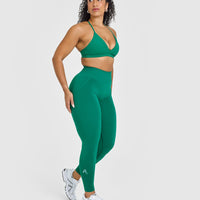 Effortless Seamless Leggings with White Logo | Emerald Green