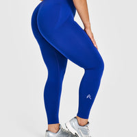 Effortless Seamless Leggings with White Logo | Strong Blue