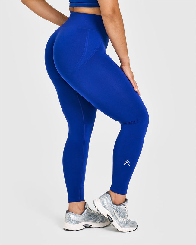 Effortless Seamless Leggings with White Logo | Strong Blue