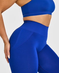 Effortless Seamless Leggings with White Logo | Strong Blue