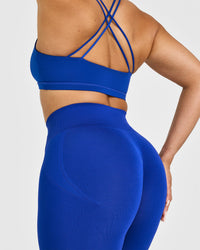 Effortless Seamless Leggings with White Logo | Strong Blue