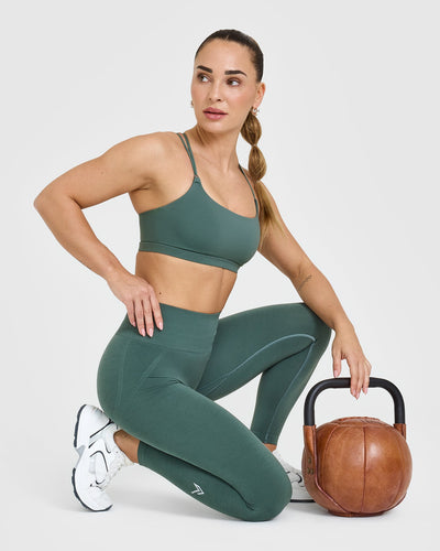 Effortless Seamless Leggings with White Logo | Iced Green