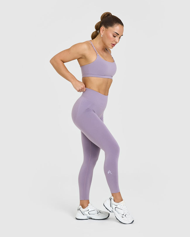 Effortless Seamless Leggings with White Logo | Soft Purple