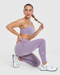 Effortless Seamless Leggings with White Logo | Soft Purple