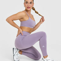 Effortless Seamless Leggings with White Logo | Soft Purple