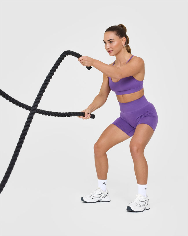 Effortless Seamless Shorts with White Logo | Iris Purple