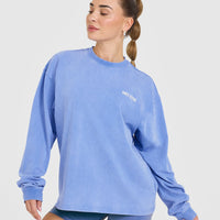 Oversized Graphic Washed Long Sleeve Top | Glaucous Blue