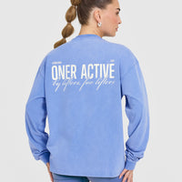 Oversized Graphic Washed Long Sleeve Top | Glaucous Blue