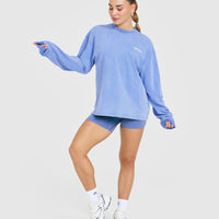 Oversized Graphic Washed Long Sleeve Top | Glaucous Blue