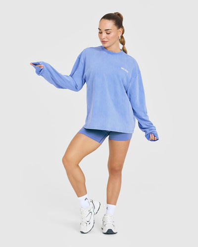 Oversized Graphic Washed Long Sleeve Top | Glaucous Blue