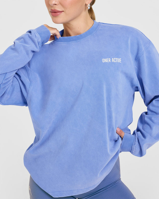 Oversized Graphic Washed Long Sleeve Top | Glaucous Blue