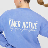 Oversized Graphic Washed Long Sleeve Top | Glaucous Blue
