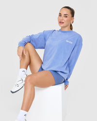 Oversized Graphic Washed Long Sleeve Top | Glaucous Blue