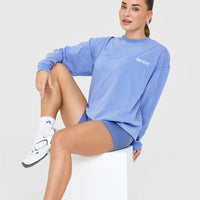 Oversized Graphic Washed Long Sleeve Top | Glaucous Blue