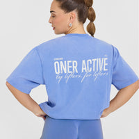 Oversized Graphic Washed T-Shirt | Glaucous Blue