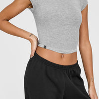 Mellowâ„¢ Rib Mid Mock Neck T-Shirt | Charcoal Marl