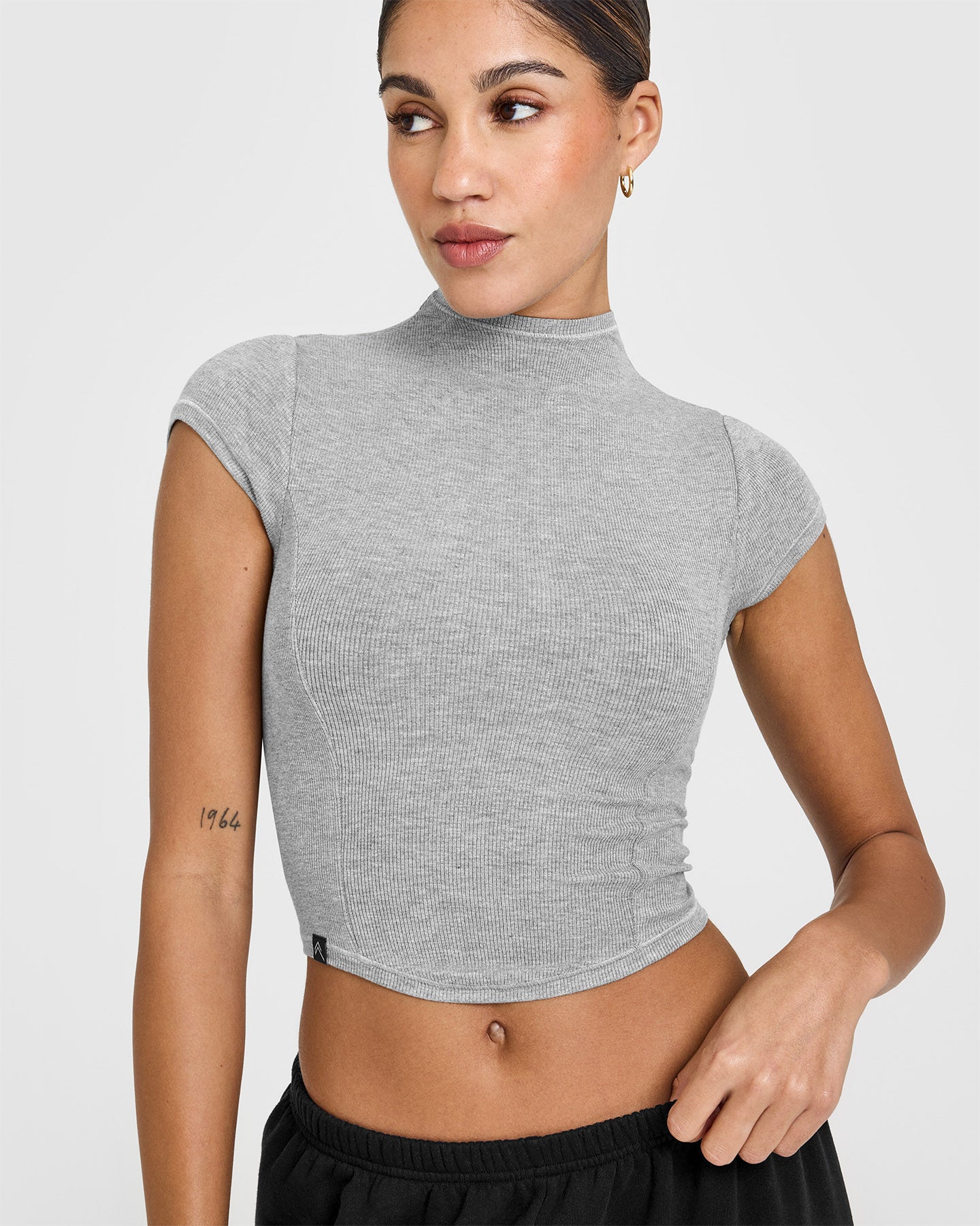 Mellowâ„¢ Rib Mid Mock Neck T-Shirt | Charcoal Marl