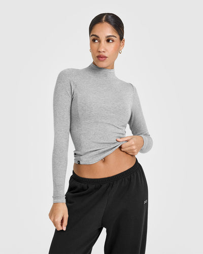 Mellowâ„¢ Rib Mock Neck Long Sleeve Top | Charcoal Marl