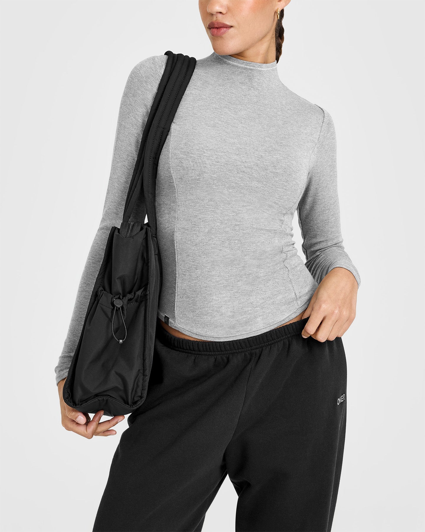 Mellowâ„¢ Rib Mock Neck Long Sleeve Top | Charcoal Marl