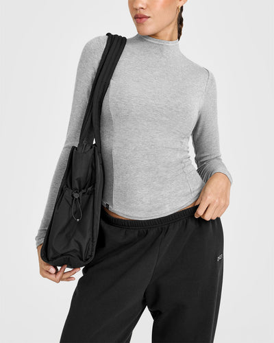 Mellowâ„¢ Rib Mock Neck Long Sleeve Top | Charcoal Marl