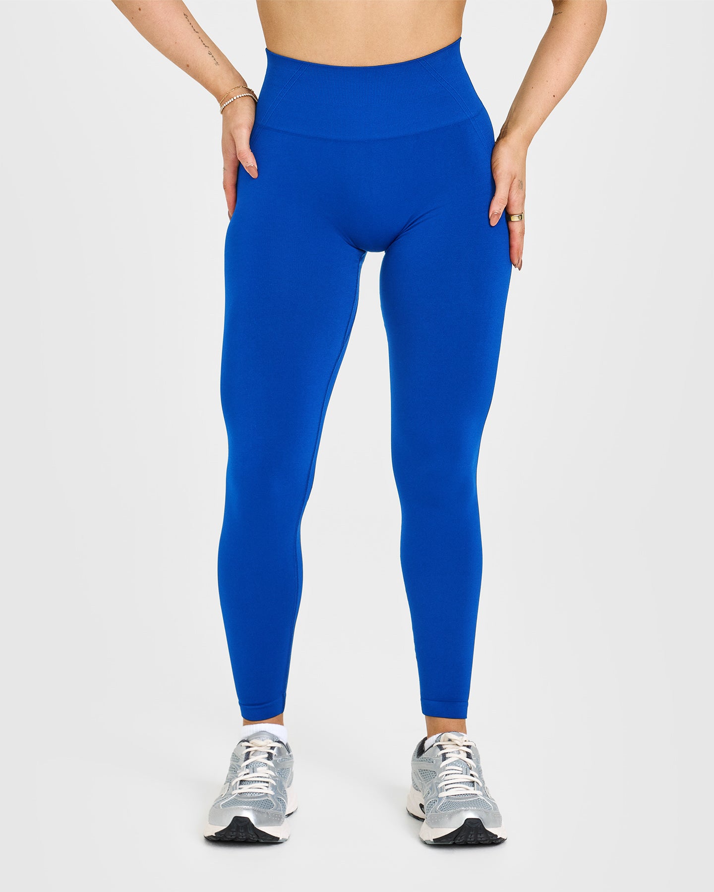 Effortless Seamless Leggings with White Logo | Cobalt Blue