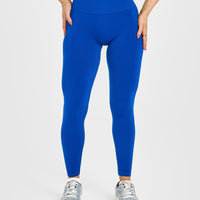 Effortless Seamless Leggings with White Logo | Cobalt Blue