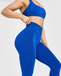 Effortless Seamless Leggings with White Logo | Cobalt Blue
