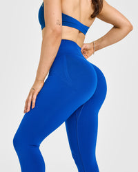 Effortless Seamless Leggings with White Logo | Cobalt Blue