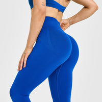 Effortless Seamless Leggings with White Logo | Cobalt Blue
