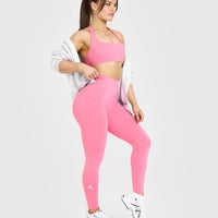 Effortless Seamless Leggings with White Logo | Peony Pink