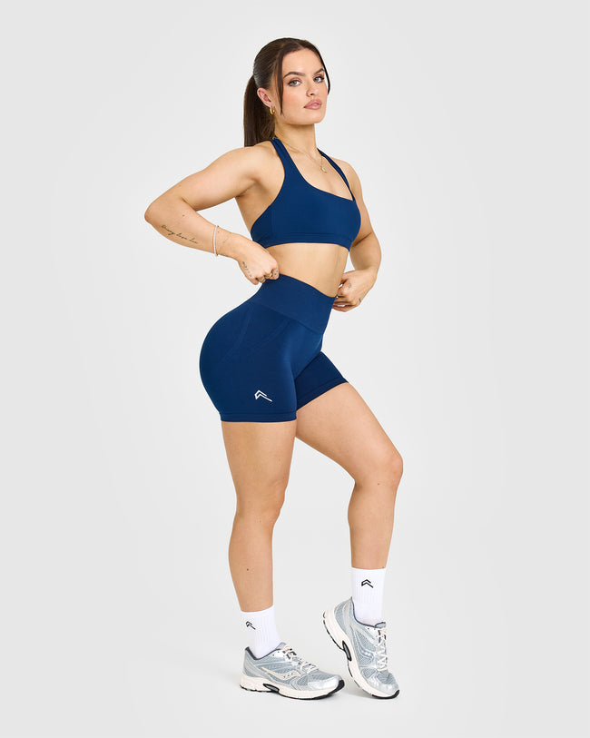 Effortless Seamless Shorts with White Logo | Midnight