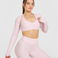 SoftMotion™ Long Sleeve Shrug with White Logo | Ballet Pink