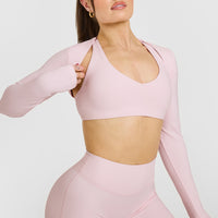 SoftMotion™ Long Sleeve Shrug with White Logo | Ballet Pink