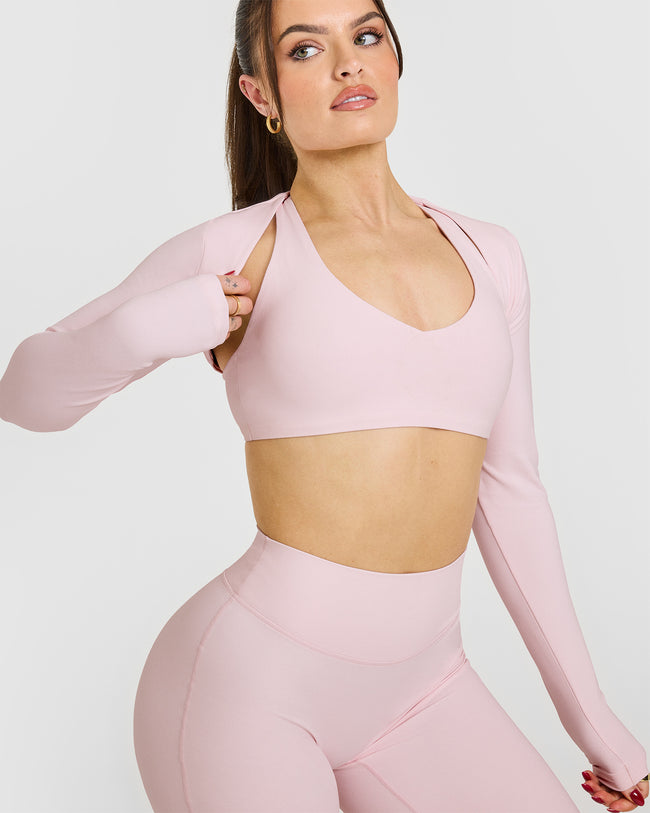 SoftMotion™ Long Sleeve Shrug with White Logo | Ballet Pink