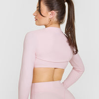 SoftMotion™ Long Sleeve Shrug with White Logo | Ballet Pink