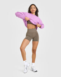 Effortless Seamless Shorts with White Logo | Moss Brown