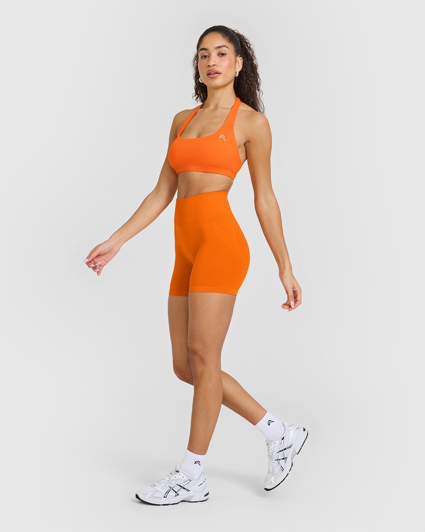 EasyLift™ Halter Bralette with White Logo | Flame Orange