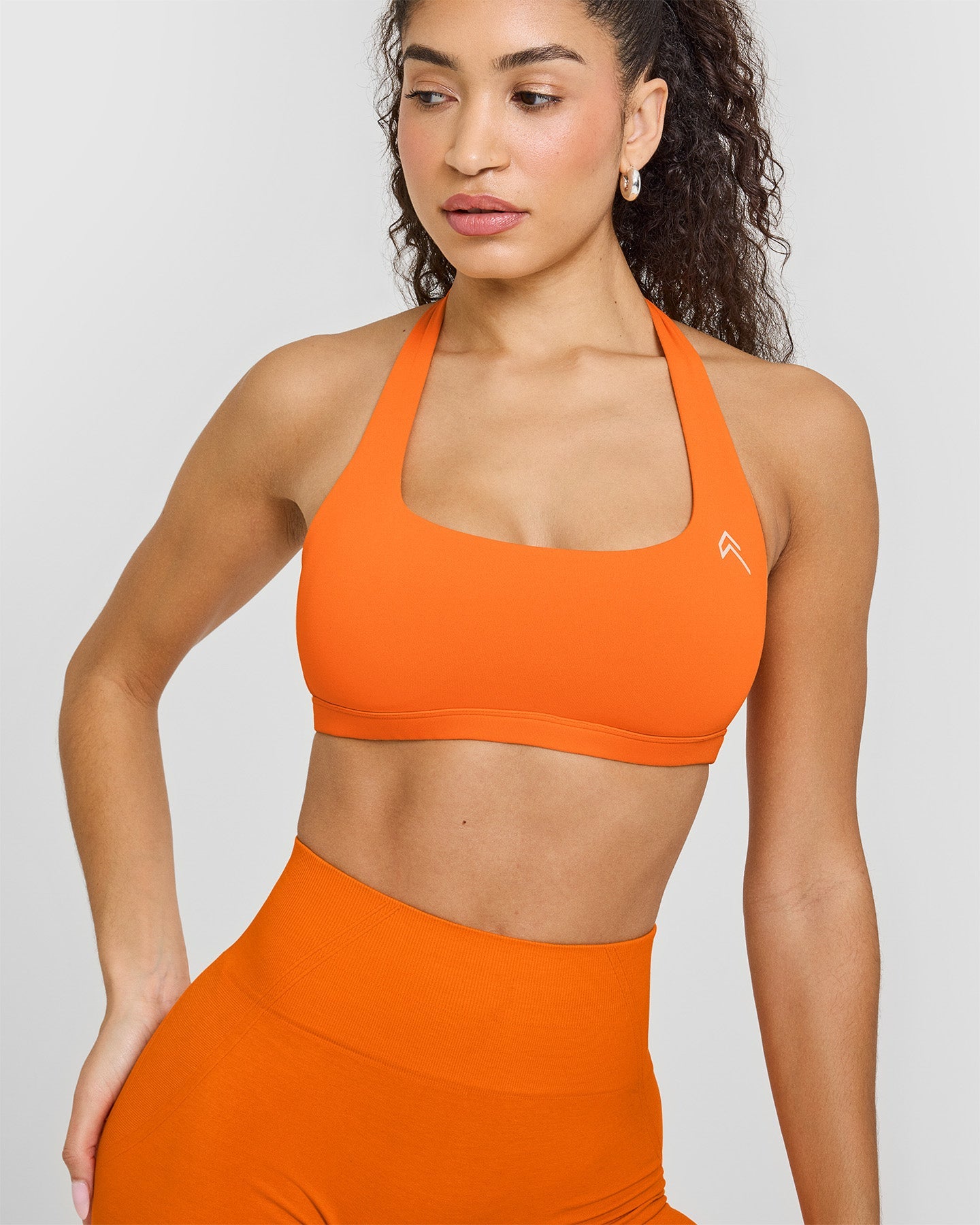 EasyLift™ Halter Bralette with White Logo | Flame Orange
