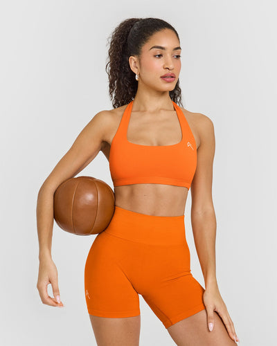 EasyLift™ Halter Bralette with White Logo | Flame Orange