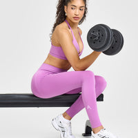 Effortless Seamless Leggings with White Logo | Orchid Purple