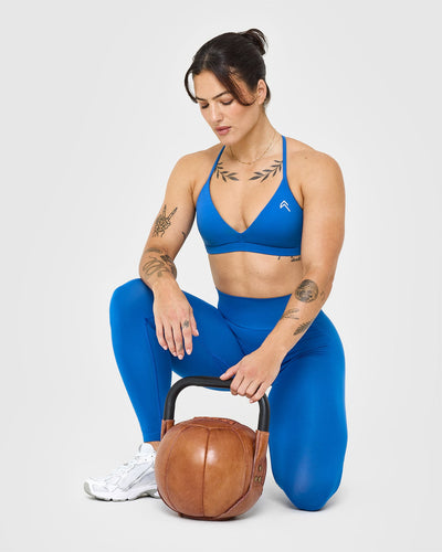 Effortless Seamless Leggings with White Logo | Oasis Blue