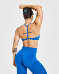 EasyLift™ Ultra Minimal V Neck Bralette with White Logo | Oasis Blue