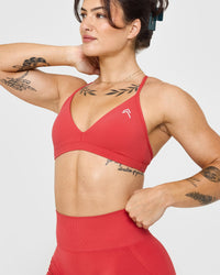 EasyLift™ Ultra Minimal V Neck Bralette with White Logo | Washed Sweet Red