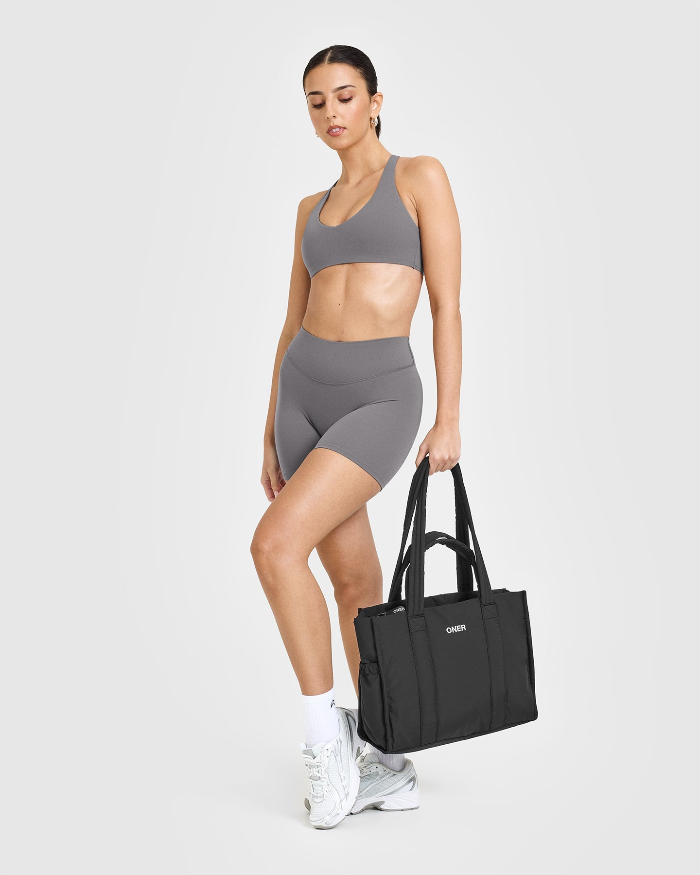 SoftMotion™ Shorts 6" with White Logo | Ash Grey